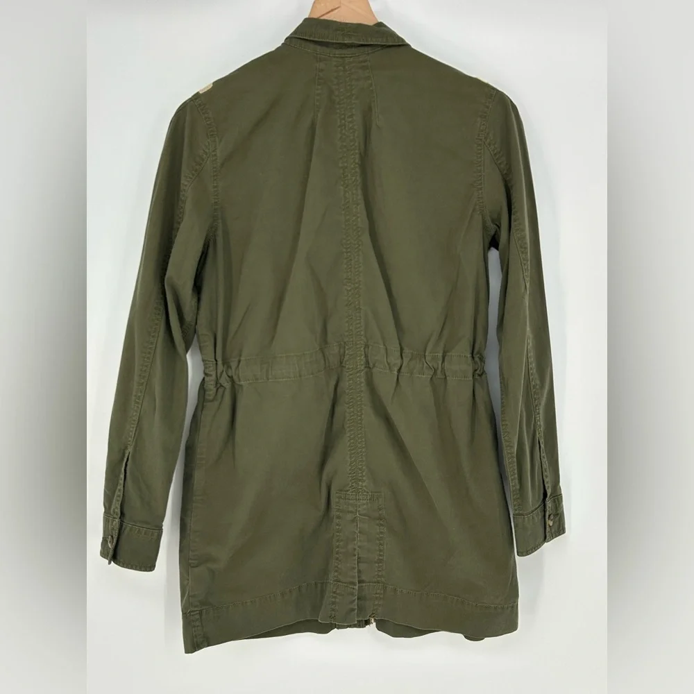 CABI Green Beige Drawstring Waist #722 Anorak Military Jacket Women's Size Small
